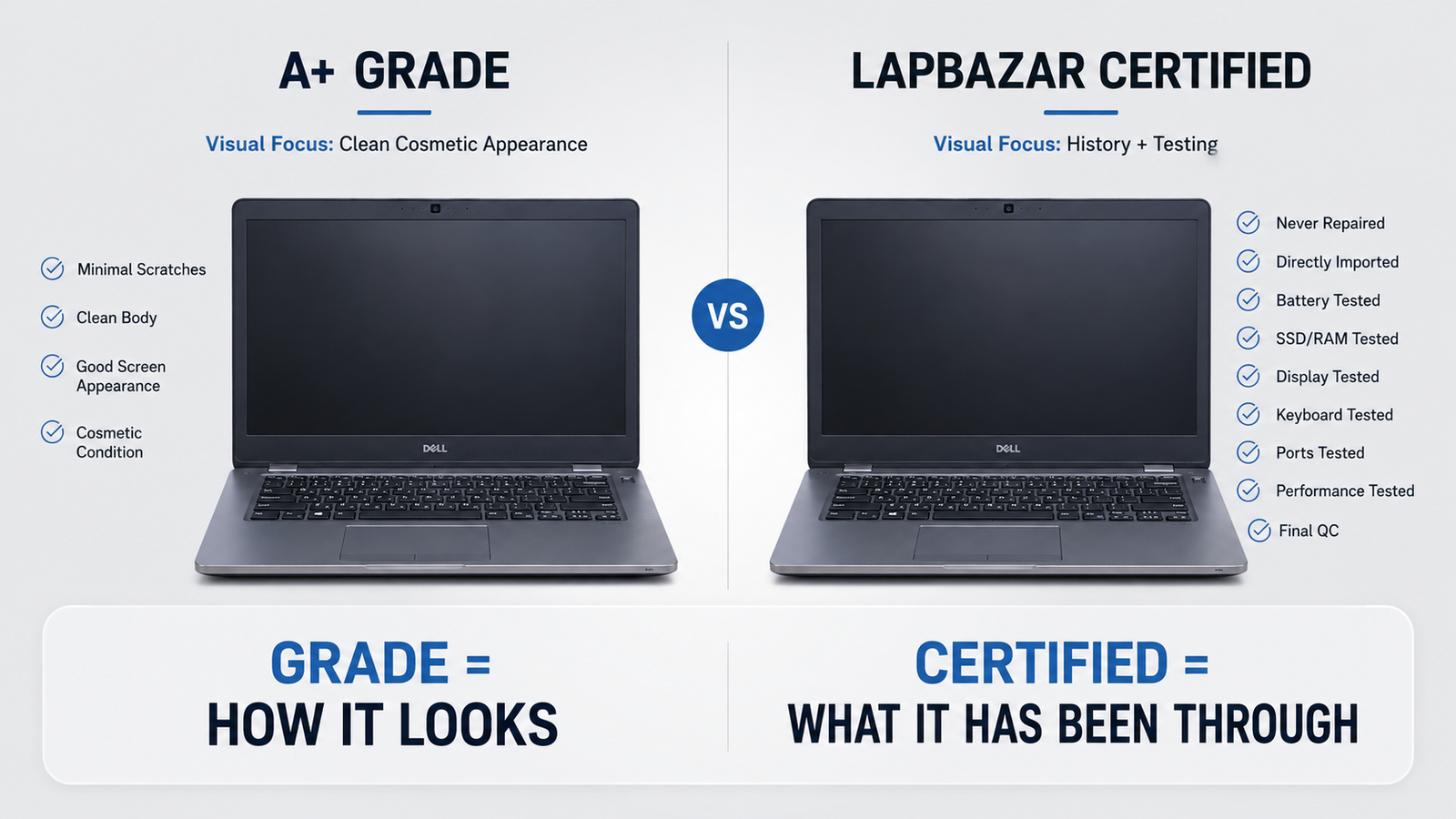 A+ Grade versus LapBazar Certified laptop comparison