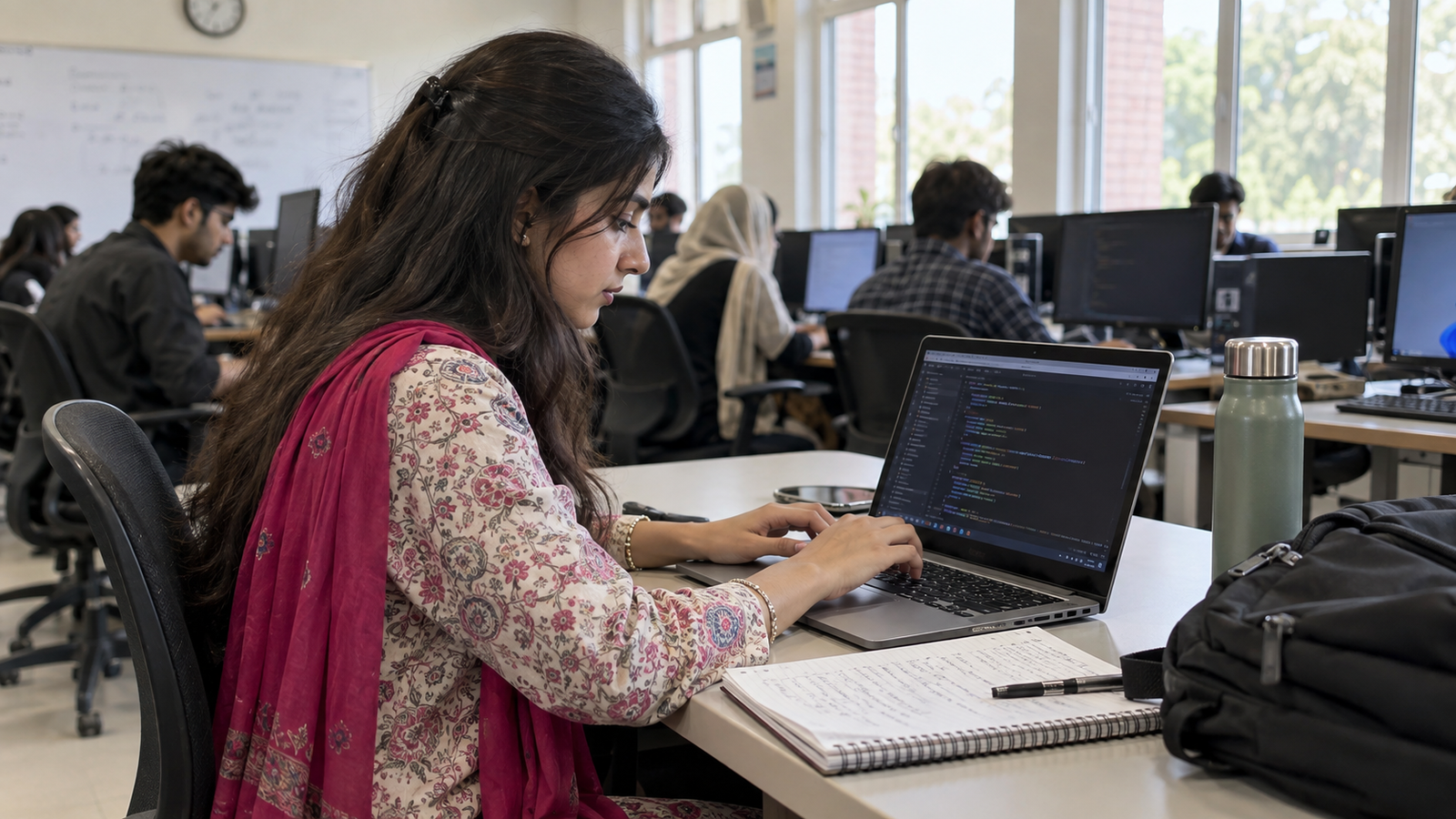 Pakistani student using a laptop under 70000 for study and programming