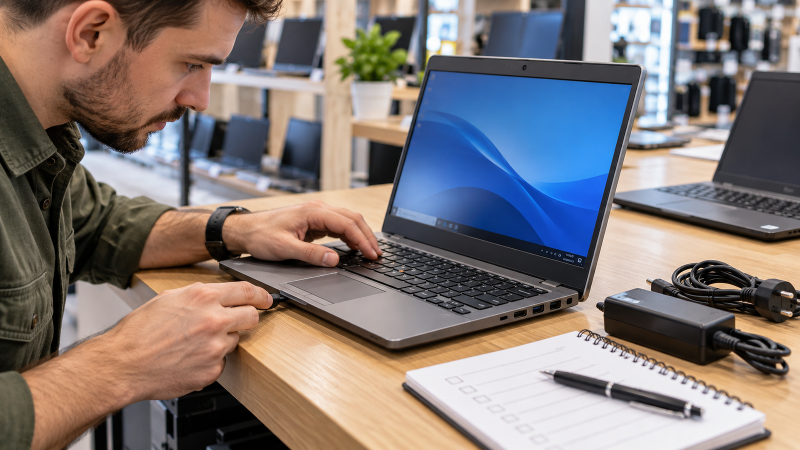 Checking the condition and specifications of a used laptop before buying